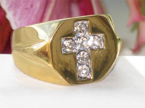 Mens gold cross ring cubic - cz,
