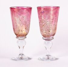 vintage pair Isle of Wight Studio pink Azurene glass goblets