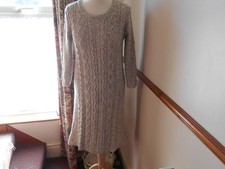 FAT FACE ARRAN CABLE STYLE KNIT DRESS NATURAL OATMEAL COTTON MIX UK 10 38 GC