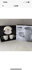 Dualit Café Coffee for Two Latte Cups & Saucers Set New Bone China Boxed