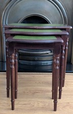 Vintage Mahogany Nest of 3 Tables  Green Leather Tops - Regency Style