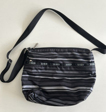 LESPORTSAC Designer Shoulder Bag-Polyester-Black/Greys Striped