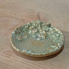 Cast brass pin dish bowl floral and fruit design 4 1/2 inches across