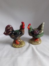 *ROOSTER CHICKEN* 2 Colourful Bird Figurine Ornaments Hand Painted Rustic