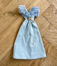 1966 German Bild-Lilli Doll Dress In Blue With Frills And Bouquet Motif