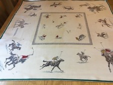 VINTAGE FRENCH HAND ROLLED SILK TWILL SCARF.  POLO!  VGC.  31 x 31 INCHES.   #