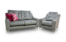 DFS 'Ava' 2 Seater Sofa + Armchair Asphalt Ava Velvet Button Back RRP £1400 NEW