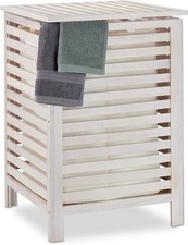 52L White Wood Laundry Hamper