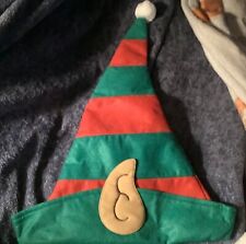 Adult Christmas Striped Felt Elf Hat - White Bobble and Ears