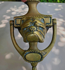 Vintage Solid Brass Door Knocker Bulldog Head with Incorporated Strike Plate