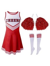 UK Kids Girls Cheerleading Costume Dress Age 11-12 with Pom Poms Socks Outfit