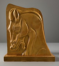 Vintage 1970s Bas-relief freestanding carving of a horse’s horse head MCM
