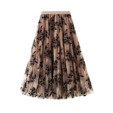 women's mid-length mesh long skirt half skirt New printed mesh skirt