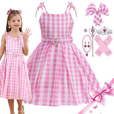 Kids Girls Pink Barbi Costume Princess Party Fancy Dress up Tartan Skirt Outfit
