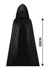 Kids Black 120cm Long Satin Hooded Cape Adjustable Halloween Cloak Fancy Dress