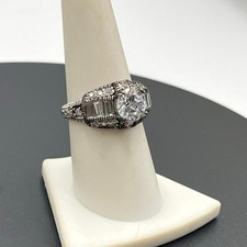 Antiqued 2.5ct Round CZ Solitaire 925 Sterling Silver Engagement Ring Sz 8