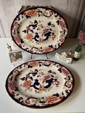 2 x Masons Ironstone Blue Mandalay Large Oval Serving Platter Plates 34cm x 28cm