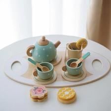 14x Pcs Wooden Tea Set Pretend