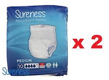 2 Packs x 10 Sureness Absorbent Pants Incontinence Men Women Medium M 80-110 cm
