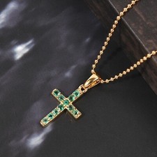 Emerald Dainty Cross Pendant Necklace 925 Silver Religious necklace