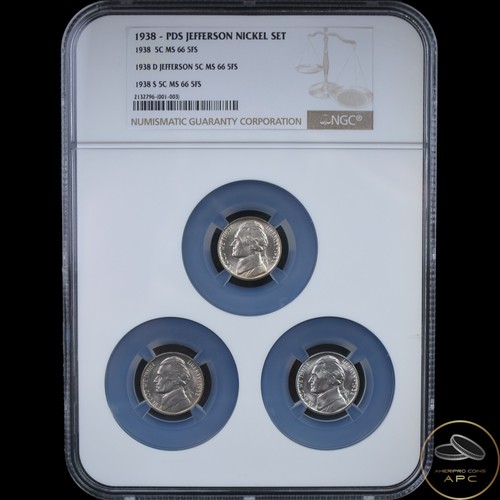 1938 pds jefferson nickel set - pds,