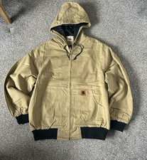 Carhartt Reworked Tan Hooded Zip Up Work Jacket - Active Jacket Size Small S