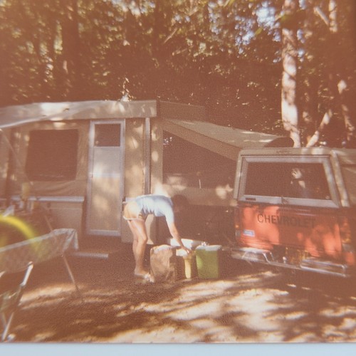 Woman camping pop camper - camping,