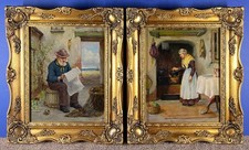 Newlyn School Antique Original Oil Paintings D W Haddon 1859-1914 13½ x 11½ each