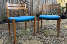 2 x Vintage J.L Moller Hojbjerg Denmark 401 Blue Wool Blend Wooden Dining Chairs