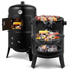 3-1 Barrel BBQ Charcoal Smoker Large Grill Fire Pit Roast Steam with Drying Hook