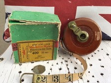 Vintage John Rabone & Sons Linen 33 Feet Metallic Wired Measuring Tape No.400 