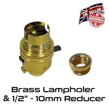 Brass Lamp Holder Switched - Bayonet BC 1/2" Bulb Holder & 10mm Reducer *UK*