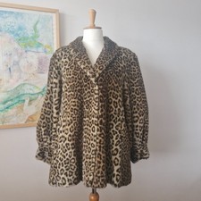 Vintage Faux Fur Leopard Print Swing Coat 16 Excellent Condition 