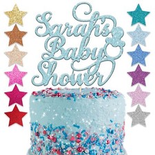 Custom Personalised Glitter Baby Shower Party Cake Toppers Decorations Gender