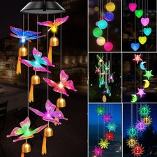 Changing Colour Solar Powered Hanging LED Ball Heart Lights Garden Wind Chime