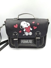 Peanuts Snoopy With Love Hearts Black Satchel Bag