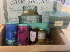 New Fortnum & Mason food hamper biscuits jam tea coffee pickle jam tea towel