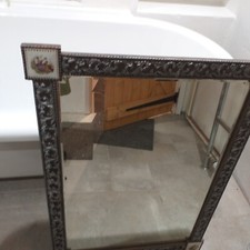 STUNNING ANTIQUE BEVELLED MIRROR WITH TILES DESIGN TO CORNERS