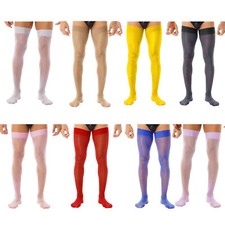 Mens Shiny Oil Hold Up Stockings Thigh High Silk Long Socks Pantyhose Underwear