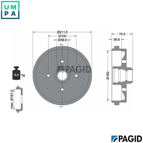 Brake drum 63905n for vw - drum,
