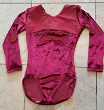 Burgundy velour dance gymnastic leotard rhinestone long sleeve 6 Years