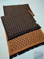GUCCI women's Scarf Shawl Stole wrap Wool Silk GG Monogram Made in Italy Shine