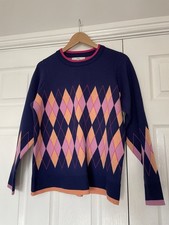 Ladies Next Jumper Navy Multi Diamond Pattern Size M