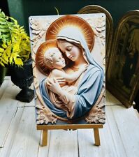 Vintage Style Metal Religious Italian Wall Plaque Sign, Mary & Baby Jesus- Icon