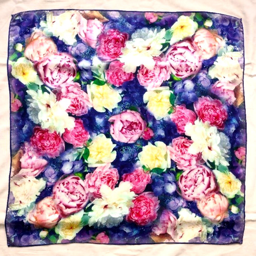 Silk scarf peony floral - silk,