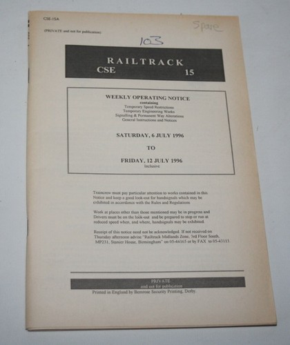 Railtrack weekly operating - weekly,