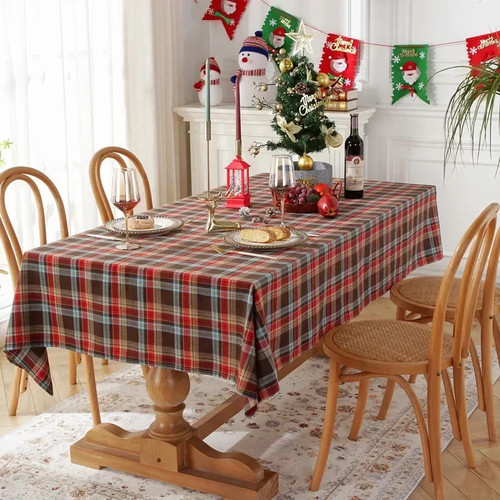 Plaid tablecloth red green - plaid,