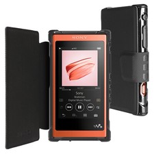 PU Leather Flip Case for Sony Walkman NW-A55L, NW-A56 Cover + Screen Prot, Black