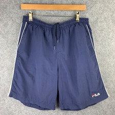 FILA Vintage 90s Embroidered Spellout Elastic Waist Gym Workout Shorts Blue XL