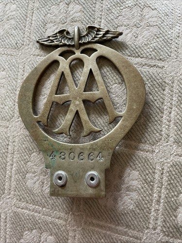 Vintage brass car badge - aa,